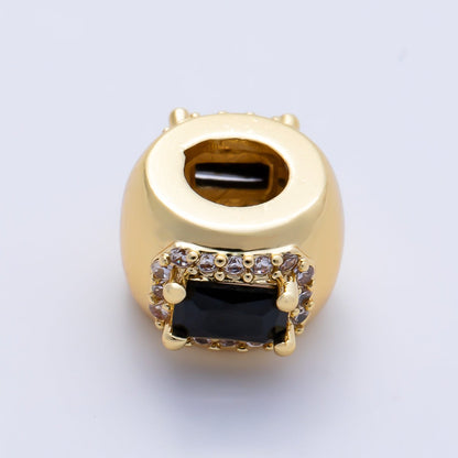 16K Gold Filled 10mm Birthstone Baguette Micro Paved CZ Chubby Rondelle Bead | Beads-00363 ~ Beads-00374