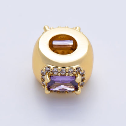 16K Gold Filled 10mm Birthstone Baguette Micro Paved CZ Chubby Rondelle Bead | Beads-00363 ~ Beads-00374