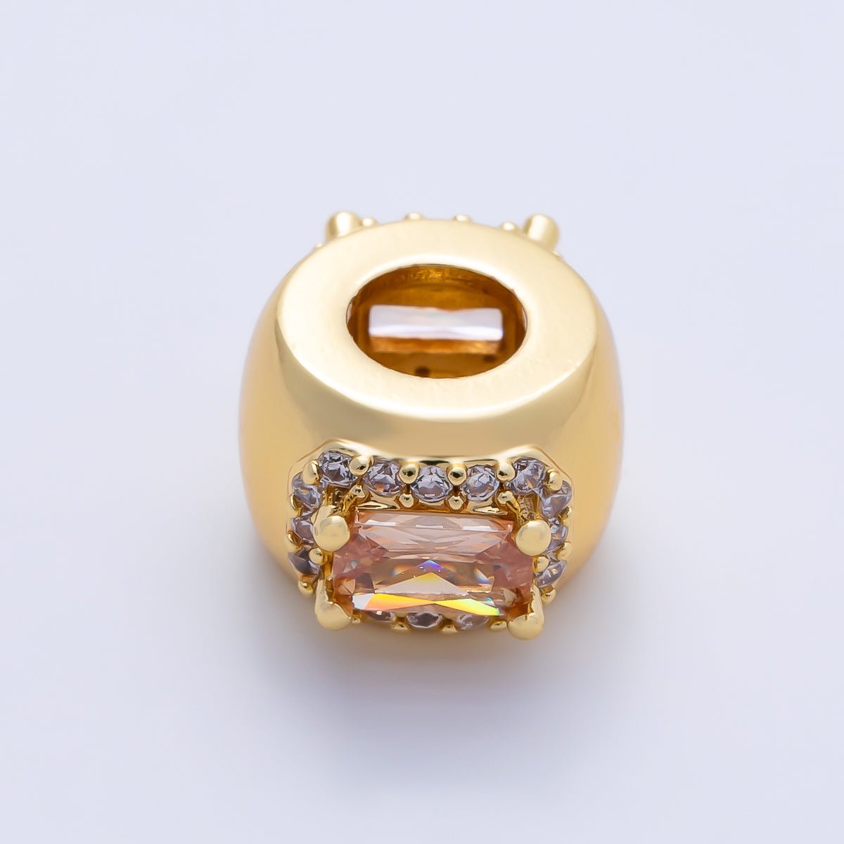 16K Gold Filled 10mm Birthstone Baguette Micro Paved CZ Chubby Rondelle Bead | Beads-00363 ~ Beads-00374