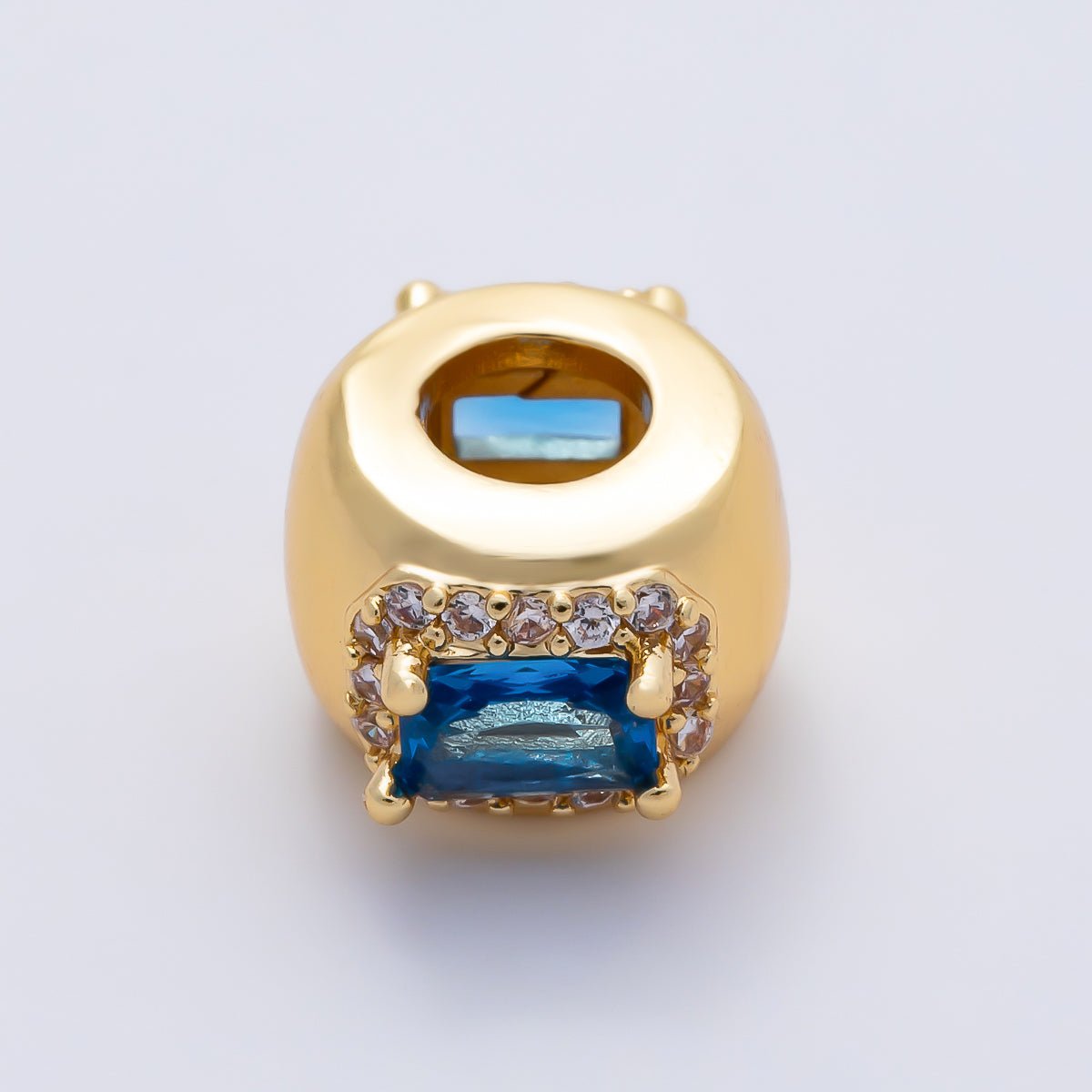 16K Gold Filled 10mm Birthstone Baguette Micro Paved CZ Chubby Rondelle Bead | Beads-00363 ~ Beads-00374