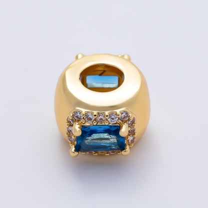 16K Gold Filled 10mm Birthstone Baguette Micro Paved CZ Chubby Rondelle Bead | Beads-00363 ~ Beads-00374