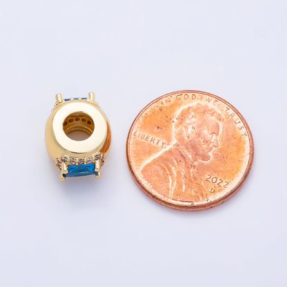 16K Gold Filled 10mm Birthstone Baguette Micro Paved CZ Chubby Rondelle Bead | Beads-00363 ~ Beads-00374