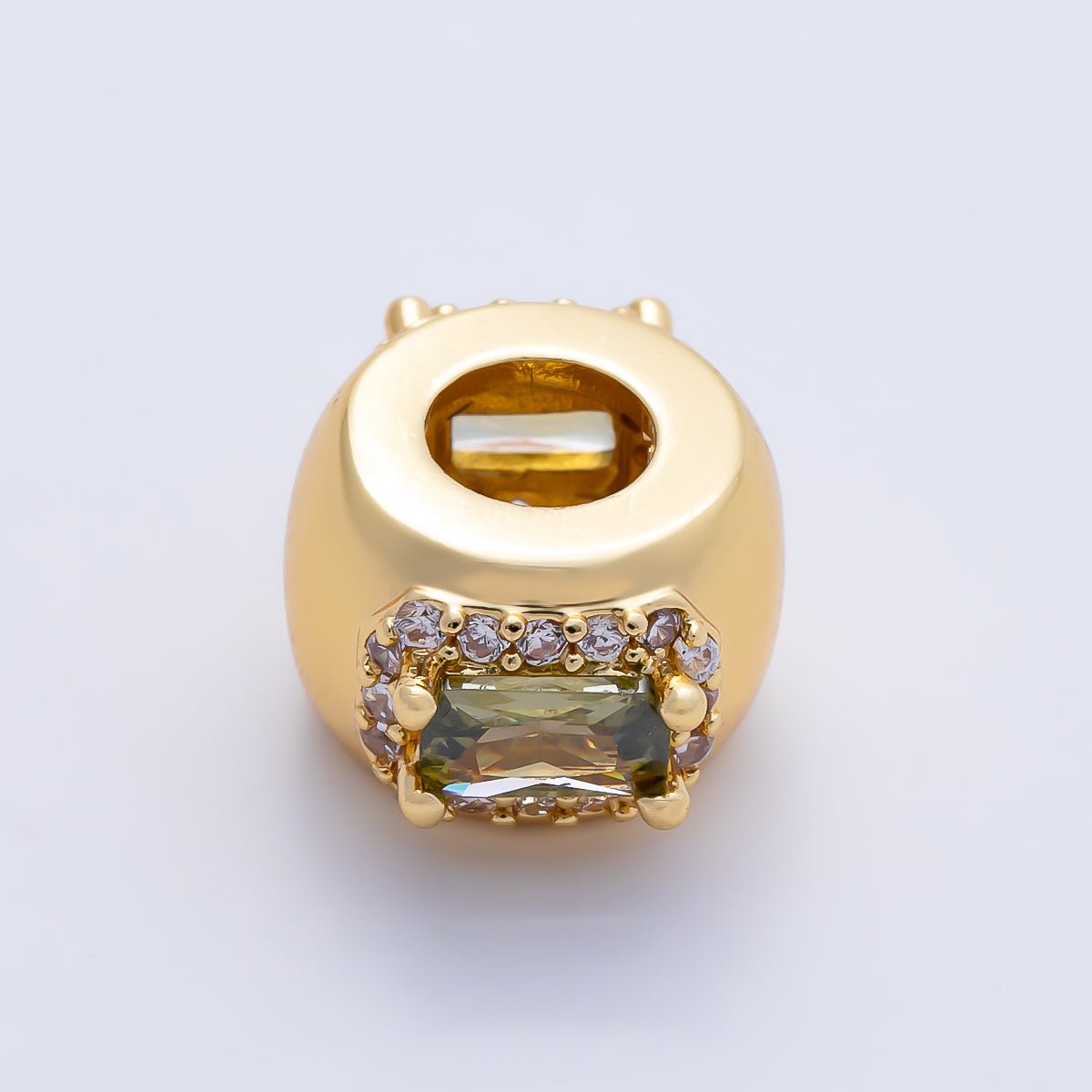 16K Gold Filled 10mm Birthstone Baguette Micro Paved CZ Chubby Rondelle Bead | Beads-00363 ~ Beads-00374