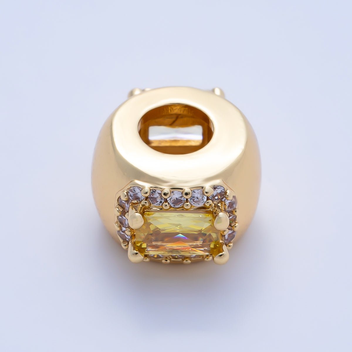 16K Gold Filled 10mm Birthstone Baguette Micro Paved CZ Chubby Rondelle Bead | Beads-00363 ~ Beads-00374