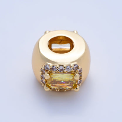 16K Gold Filled 10mm Birthstone Baguette Micro Paved CZ Chubby Rondelle Bead | Beads-00363 ~ Beads-00374
