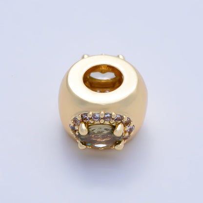 16K Gold Filled 10mm Birthstone Oval Micro Paved CZ Chubby Rondelle Bead | Beads-00375 ~ Beads-00386