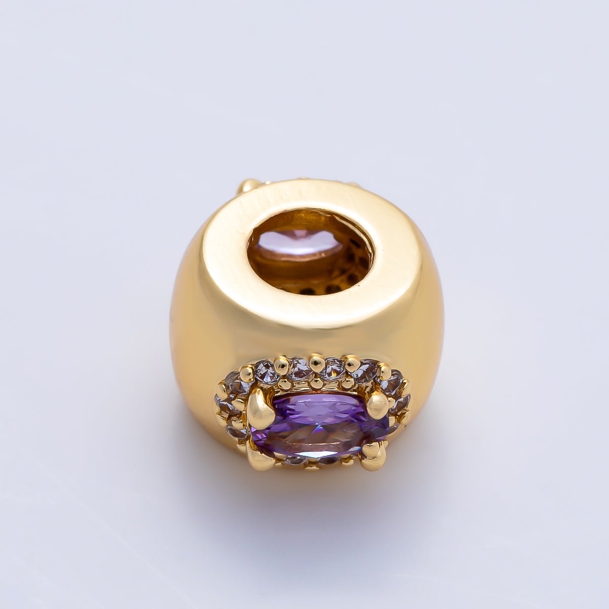 16K Gold Filled 10mm Birthstone Oval Micro Paved CZ Chubby Rondelle Bead | Beads-00375 ~ Beads-00386