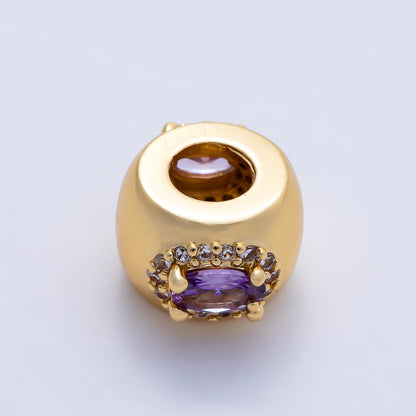 16K Gold Filled 10mm Birthstone Oval Micro Paved CZ Chubby Rondelle Bead | Beads-00375 ~ Beads-00386