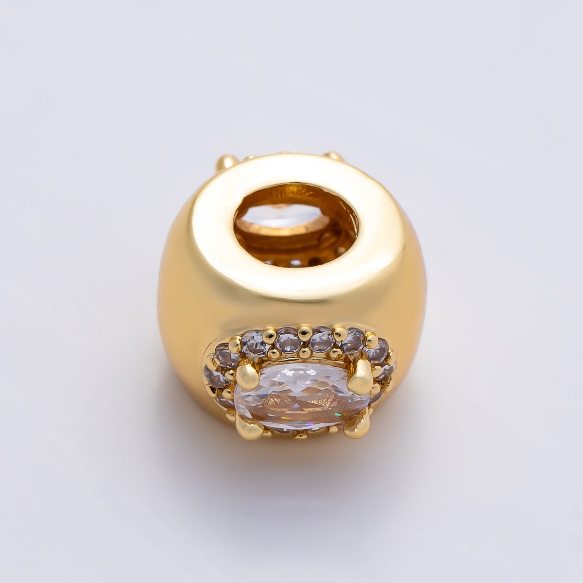 16K Gold Filled 10mm Birthstone Oval Micro Paved CZ Chubby Rondelle Bead | Beads-00375 ~ Beads-00386