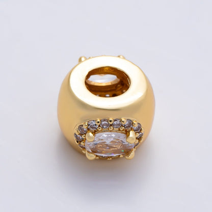 16K Gold Filled 10mm Birthstone Oval Micro Paved CZ Chubby Rondelle Bead | Beads-00375 ~ Beads-00386