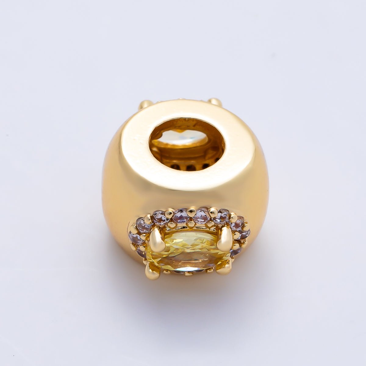 16K Gold Filled 10mm Birthstone Oval Micro Paved CZ Chubby Rondelle Bead | Beads-00375 ~ Beads-00386
