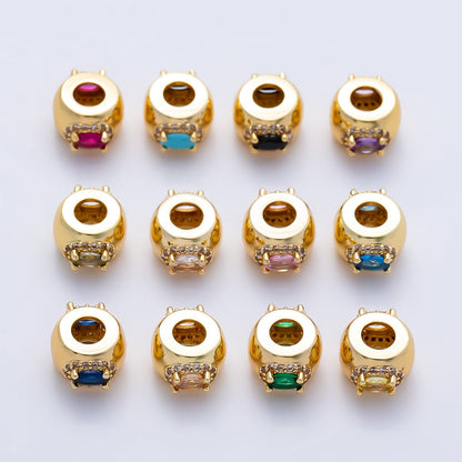 16K Gold Filled 10mm Birthstone Oval Micro Paved CZ Chubby Rondelle Bead | Beads-00375 ~ Beads-00386