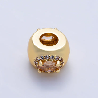 16K Gold Filled 10mm Birthstone Oval Micro Paved CZ Chubby Rondelle Bead | Beads-00375 ~ Beads-00386