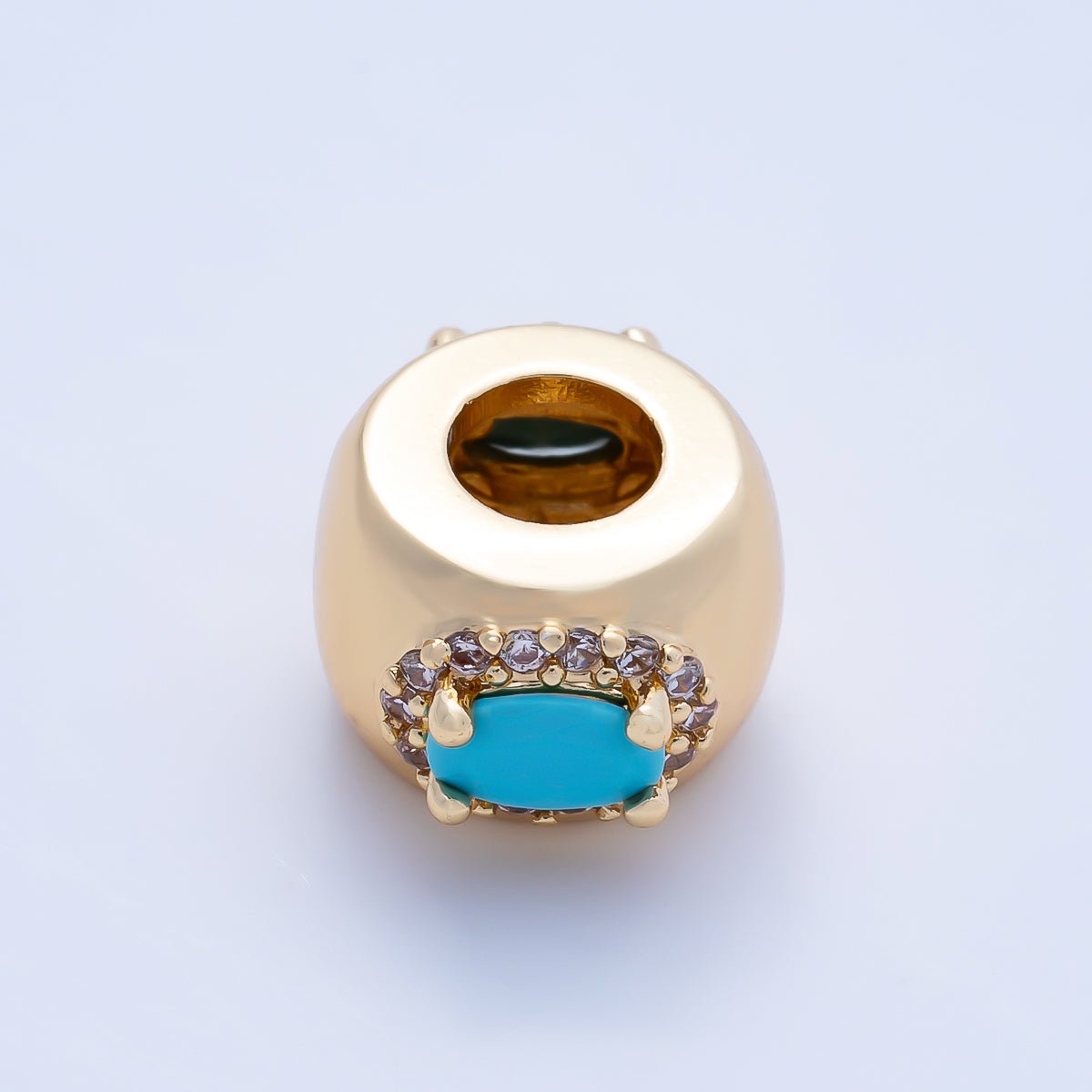 16K Gold Filled 10mm Birthstone Oval Micro Paved CZ Chubby Rondelle Bead | Beads-00375 ~ Beads-00386