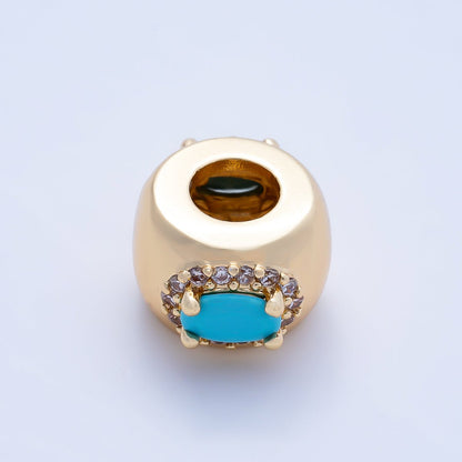 16K Gold Filled 10mm Birthstone Oval Micro Paved CZ Chubby Rondelle Bead | Beads-00375 ~ Beads-00386