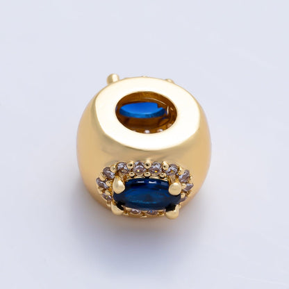 16K Gold Filled 10mm Birthstone Oval Micro Paved CZ Chubby Rondelle Bead | Beads-00375 ~ Beads-00386