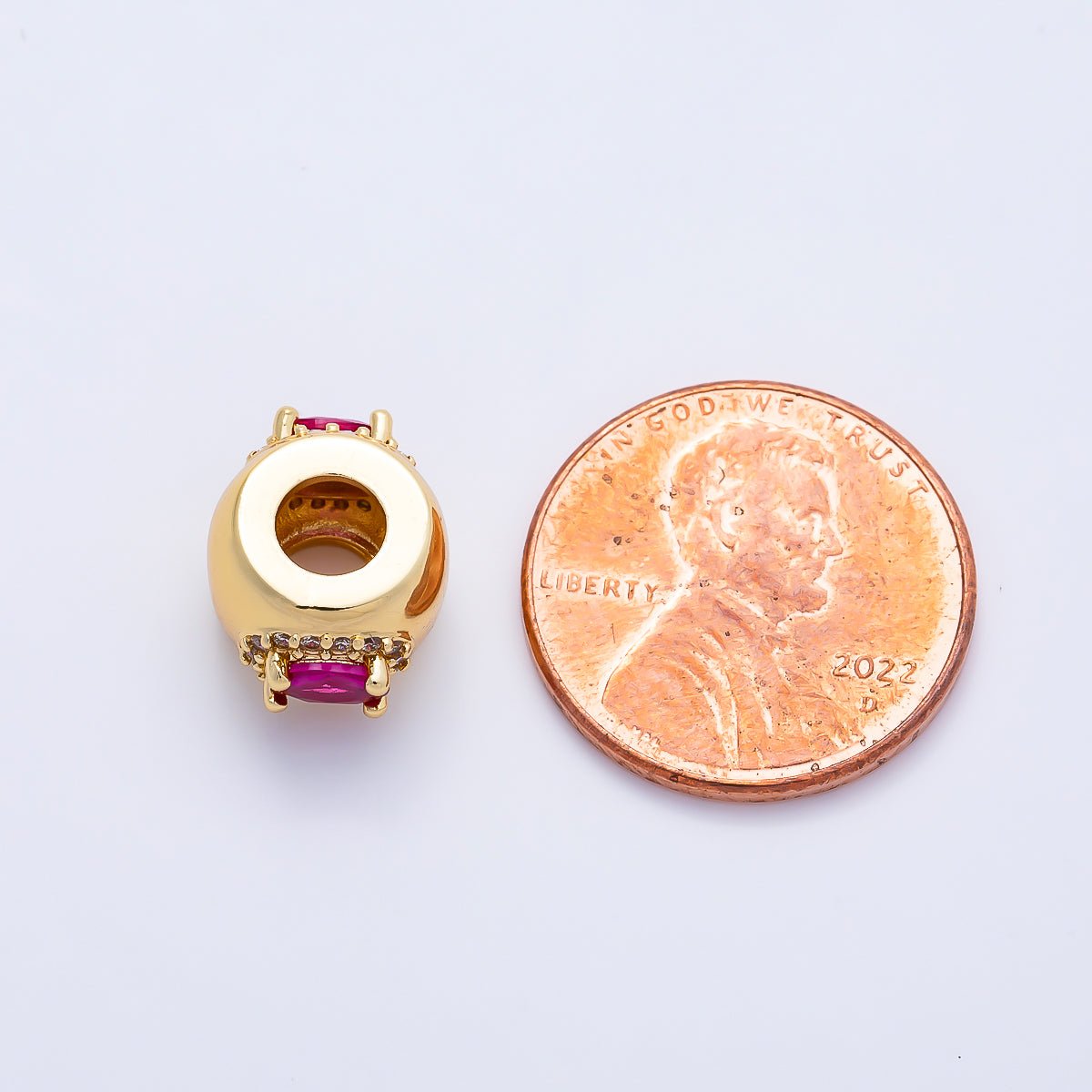 16K Gold Filled 10mm Birthstone Oval Micro Paved CZ Chubby Rondelle Bead | Beads-00375 ~ Beads-00386