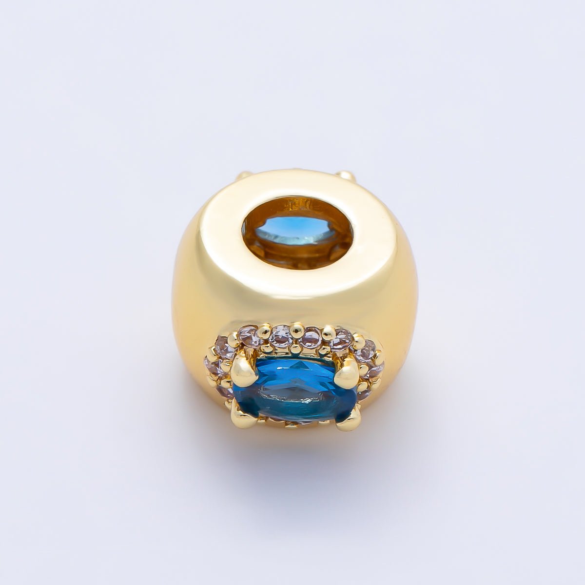 16K Gold Filled 10mm Birthstone Oval Micro Paved CZ Chubby Rondelle Bead | Beads-00375 ~ Beads-00386