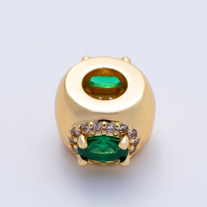 16K Gold Filled 10mm Birthstone Oval Micro Paved CZ Chubby Rondelle Bead | Beads-00375 ~ Beads-00386