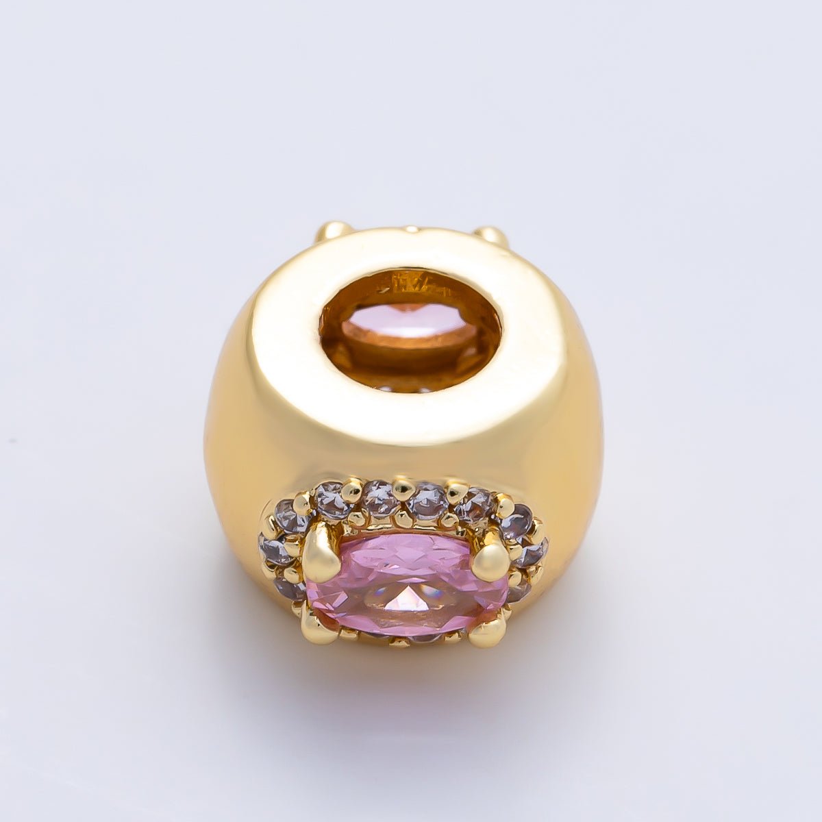 16K Gold Filled 10mm Birthstone Oval Micro Paved CZ Chubby Rondelle Bead | Beads-00375 ~ Beads-00386