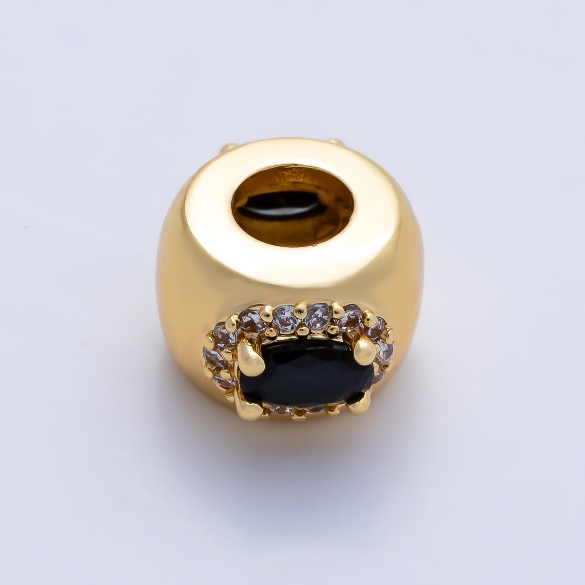 16K Gold Filled 10mm Birthstone Oval Micro Paved CZ Chubby Rondelle Bead | Beads-00375 ~ Beads-00386