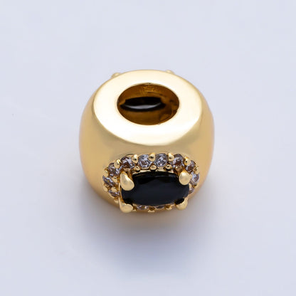 16K Gold Filled 10mm Birthstone Oval Micro Paved CZ Chubby Rondelle Bead | Beads-00375 ~ Beads-00386