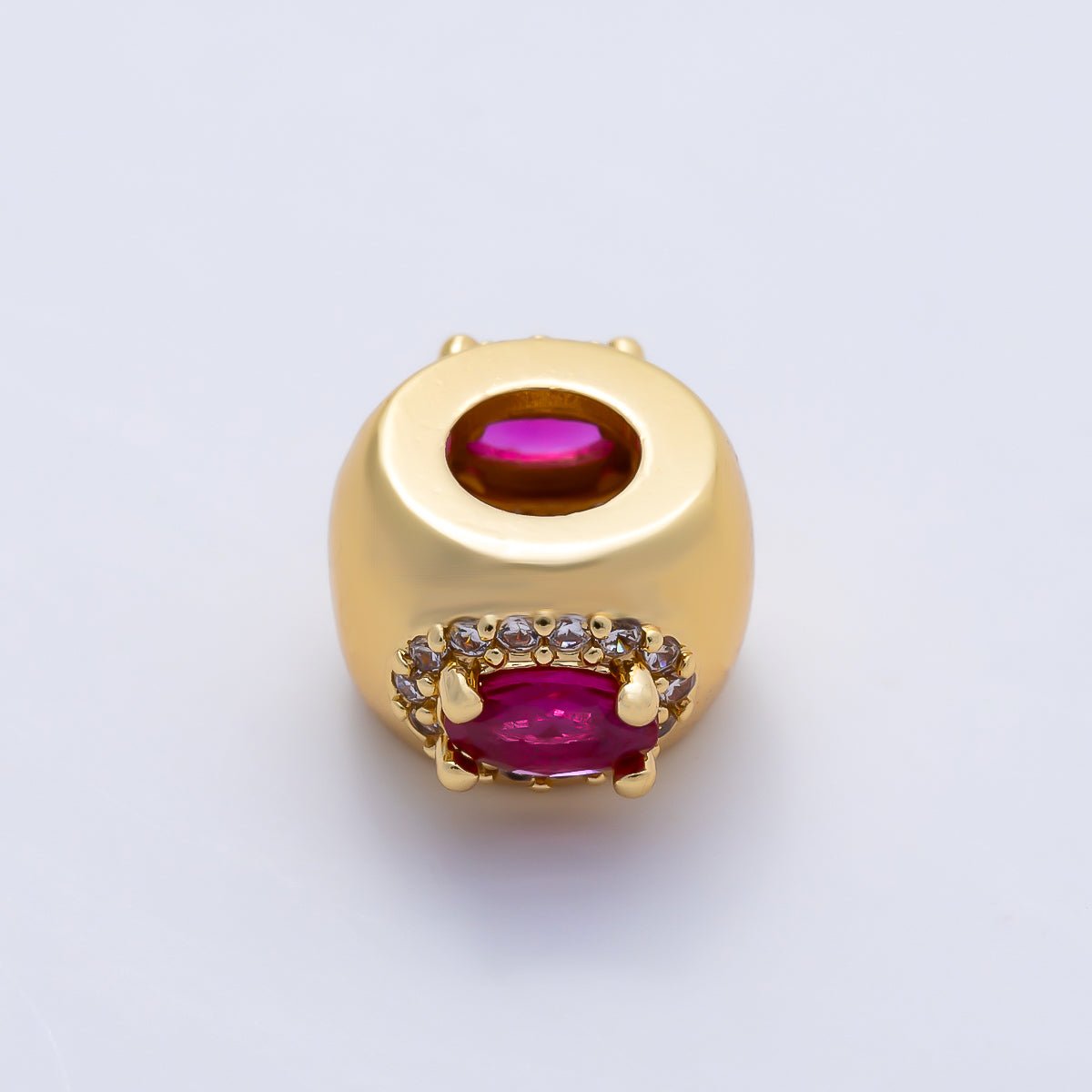 16K Gold Filled 10mm Birthstone Oval Micro Paved CZ Chubby Rondelle Bead | Beads-00375 ~ Beads-00386