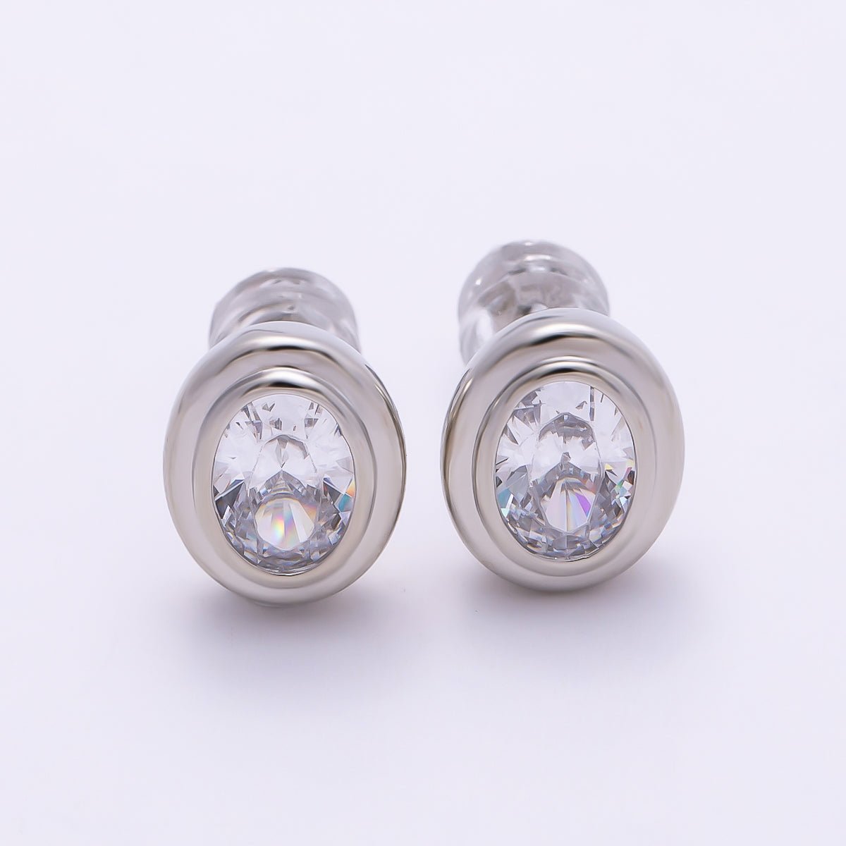 16K Gold Filled 10mm Clear CZ Oval Bezel Stud Earrings in Gold &amp; Silver | Earrings-00413 Earrings-00414