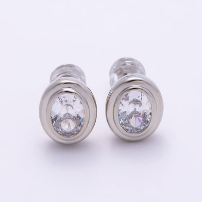 16K Gold Filled 10mm Clear CZ Oval Bezel Stud Earrings in Gold &amp; Silver | Earrings-00413 Earrings-00414