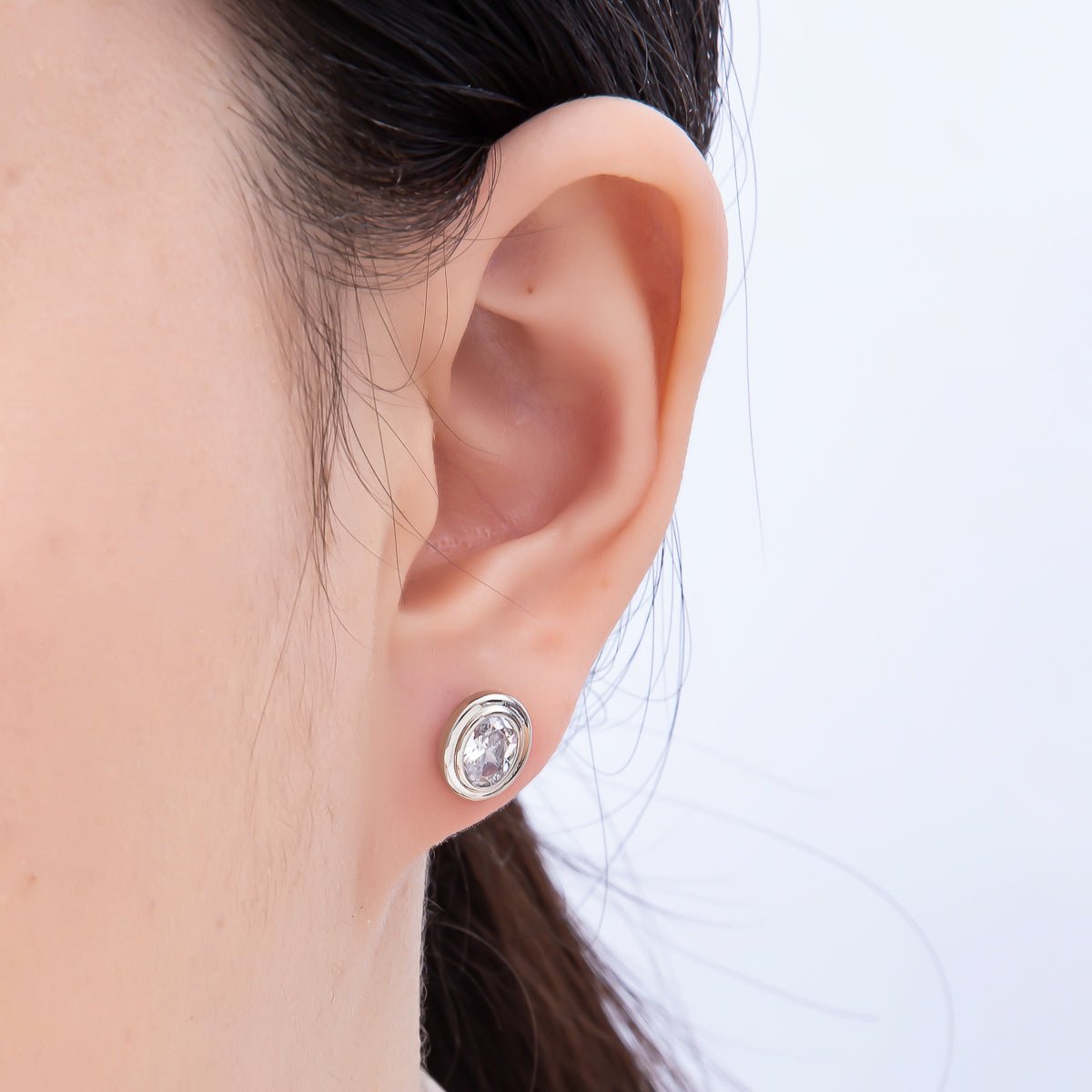 16K Gold Filled 10mm Clear CZ Oval Bezel Stud Earrings in Gold &amp; Silver | Earrings-00413 Earrings-00414