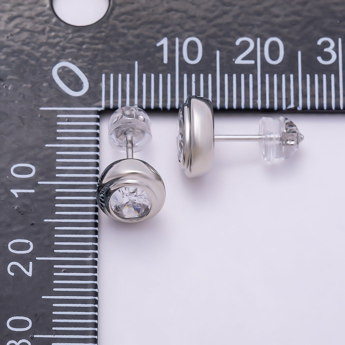 16K Gold Filled 10mm Clear CZ Oval Bezel Stud Earrings in Gold &amp; Silver | Earrings-00413 Earrings-00414