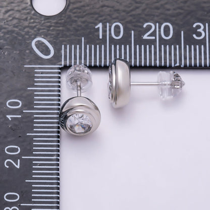 16K Gold Filled 10mm Clear CZ Oval Bezel Stud Earrings in Gold &amp; Silver | Earrings-00413 Earrings-00414
