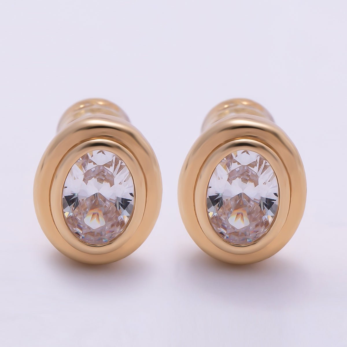 16K Gold Filled 10mm Clear CZ Oval Bezel Stud Earrings in Gold &amp; Silver | Earrings-00413 Earrings-00414