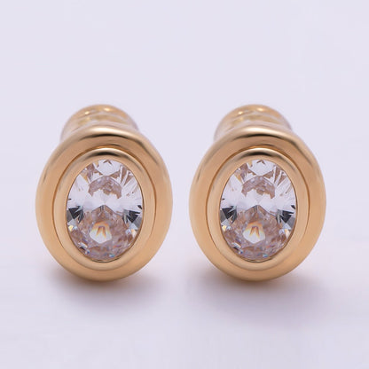 16K Gold Filled 10mm Clear CZ Oval Bezel Stud Earrings in Gold &amp; Silver | Earrings-00413 Earrings-00414