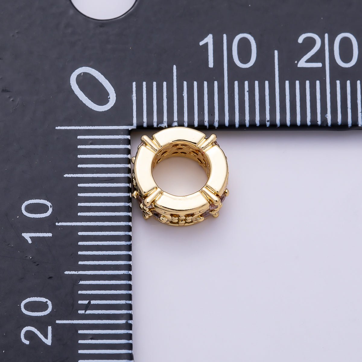 16K Gold Filled 10mm Clear Micro Paved CZ Flower Clover Rondelle Bead | Beads-00532
