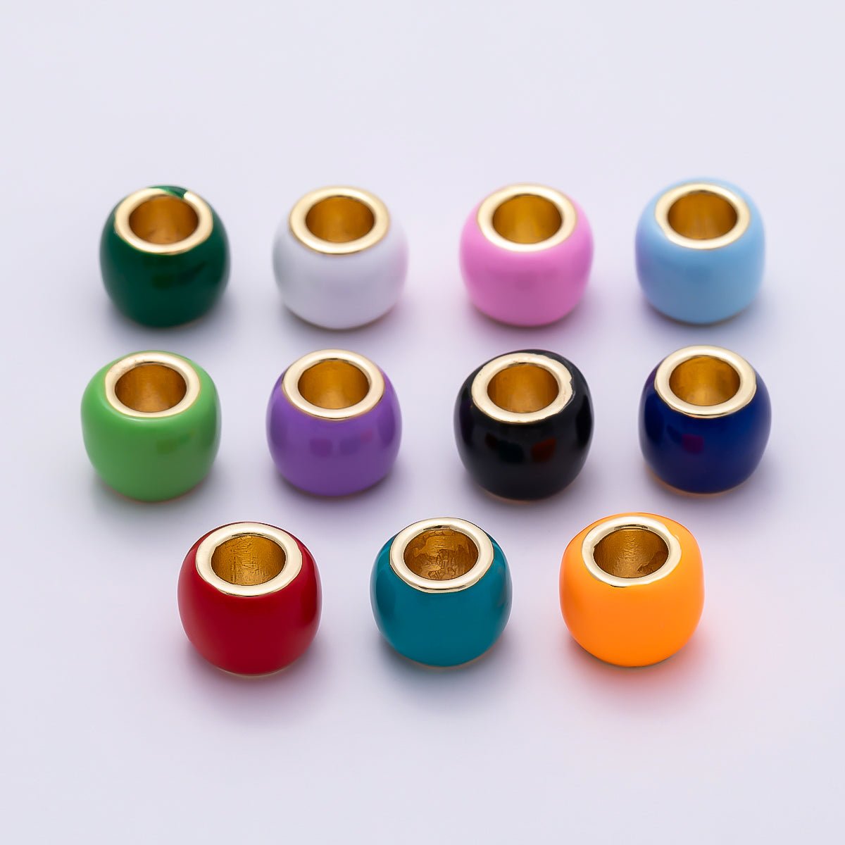 16K Gold Filled 10mm Colorful Enamel Large Hole Wide Rondelle Spacer Beads | Beads-00302 ~ Beads-00312