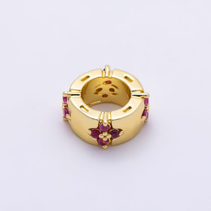16K Gold Filled 10mm Fuchsia CZ Flower Clover Rondelle Bead | Beads-00488