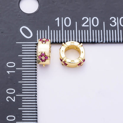 16K Gold Filled 10mm Fuchsia CZ Flower Clover Rondelle Bead | Beads-00488