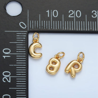 16K Gold Filled 10mm Initial Letter Chubby Balloon Mini Charm | A1591 - A1603