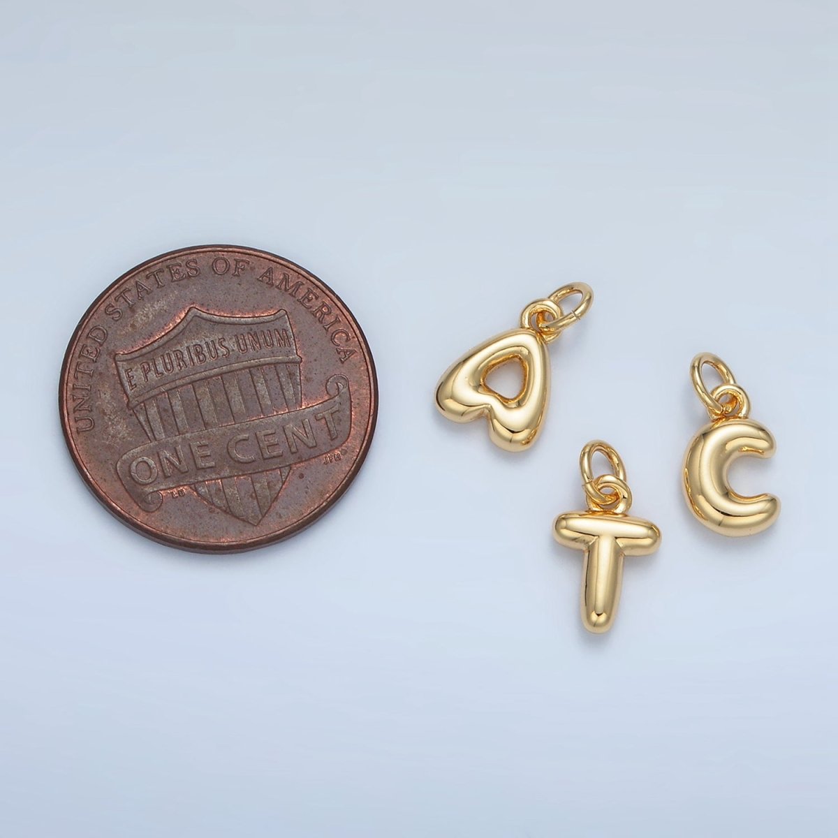 16K Gold Filled 10mm Initial Letter Chubby Balloon Mini Charm | A1591 - A1603