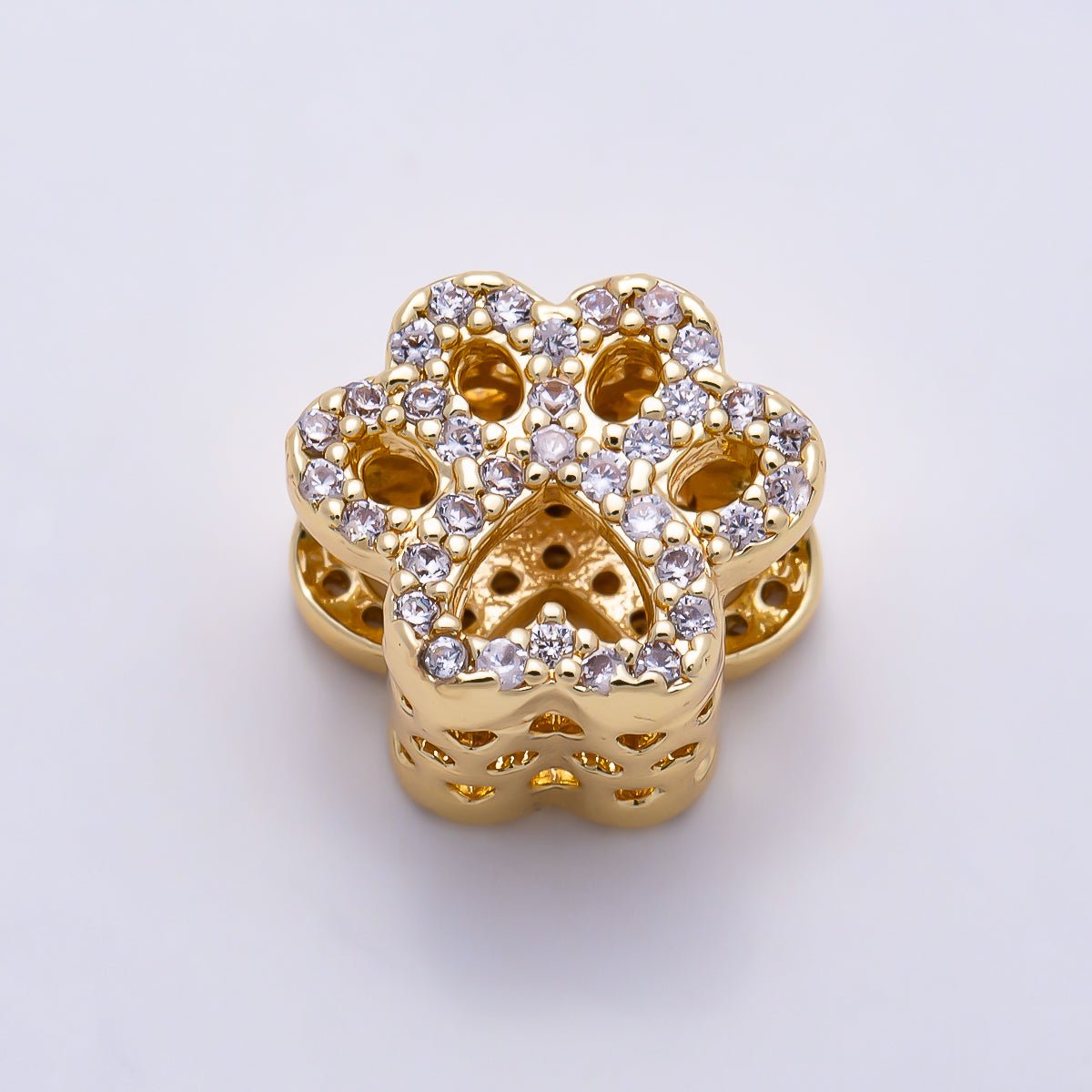 16K Gold Filled 10mm Micro Paved CZ Animal Paw Print Bead in Gold &amp; Silver | Beads-00527 - Beads-00528