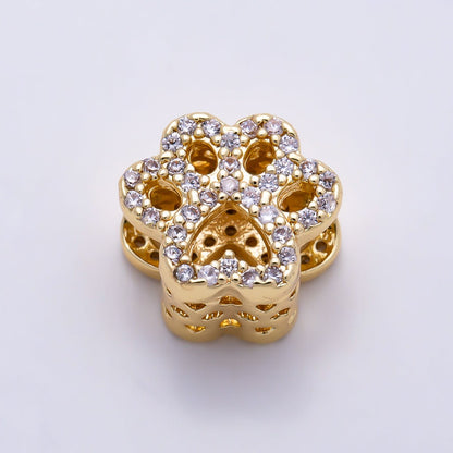 16K Gold Filled 10mm Micro Paved CZ Animal Paw Print Bead in Gold &amp; Silver | Beads-00527 - Beads-00528
