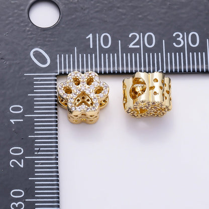 16K Gold Filled 10mm Micro Paved CZ Animal Paw Print Bead in Gold &amp; Silver | Beads-00527 - Beads-00528