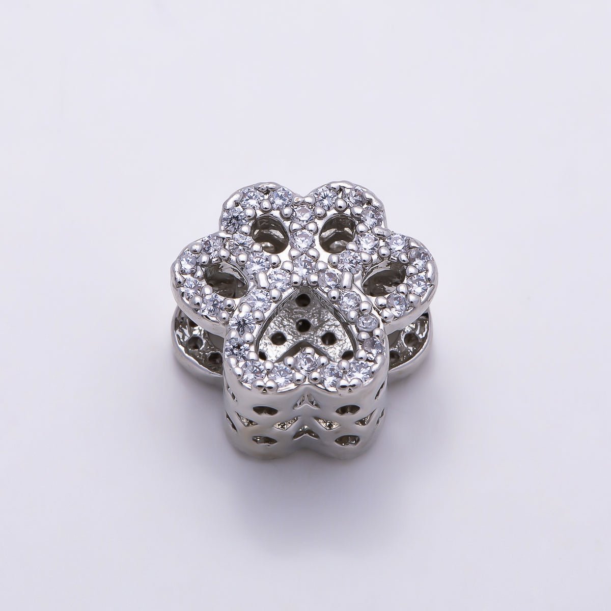 16K Gold Filled 10mm Micro Paved CZ Animal Paw Print Bead in Gold &amp; Silver | Beads-00527 - Beads-00528