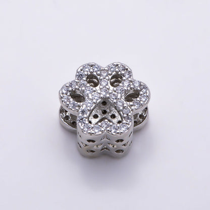 16K Gold Filled 10mm Micro Paved CZ Animal Paw Print Bead in Gold &amp; Silver | Beads-00527 - Beads-00528