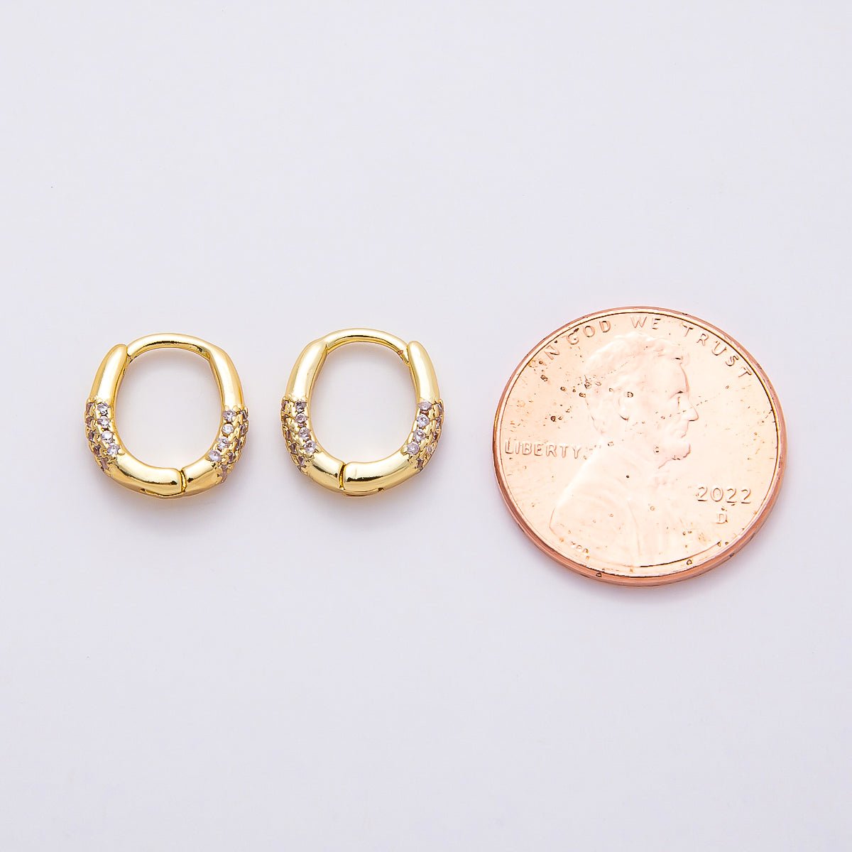 16K Gold Filled 10mm Micro Paved CZ Oval Cartilage Huggie Earrings | Earrings-00378