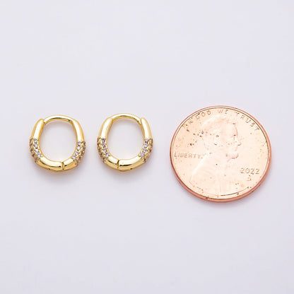 16K Gold Filled 10mm Micro Paved CZ Oval Cartilage Huggie Earrings | Earrings-00378