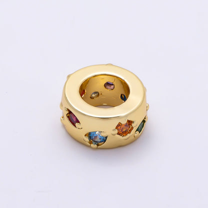 16K Gold Filled 10mm Multicolor CZ Irregular Dotted Rondelle Bead | Beads-00489