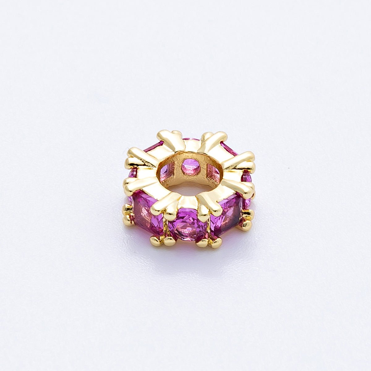 16K Gold Filled 10mm Personalized Baguette Birthstone CZ Rondelle Spacer Set | Beads-00089 - Beads-00100