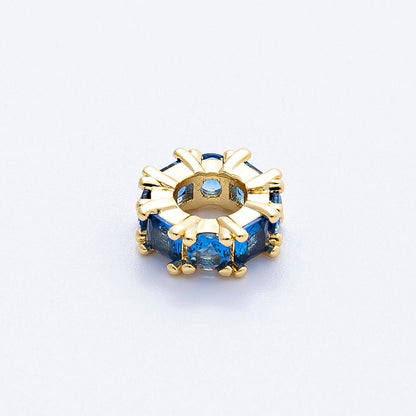 16K Gold Filled 10mm Personalized Baguette Birthstone CZ Rondelle Spacer Set | Beads-00089 - Beads-00100